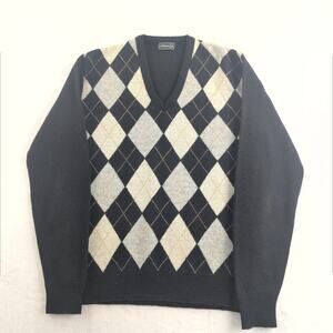 Vintage JCPenney Argyle Wool Blend V Neck PreppyAcademia Professor Men's Med